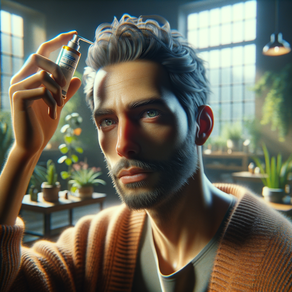 Aplicação de minoxidil no couro cabeludo para tratamento da queda de cabelo