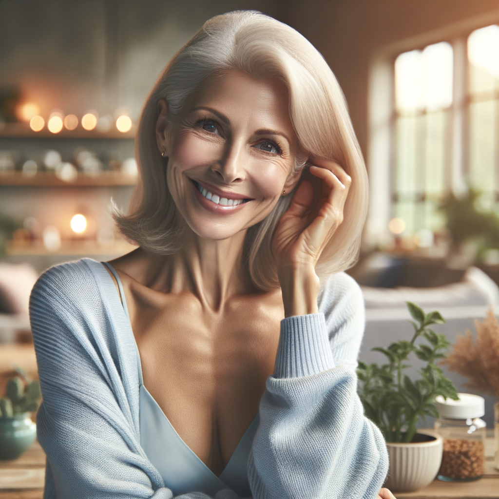 Mulher madura aliviada durante o tratamento da incontinência urinária na menopausa