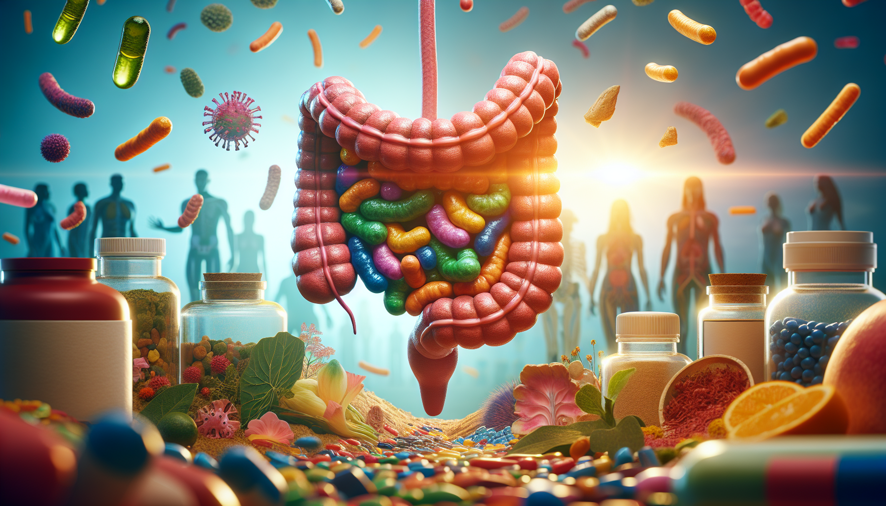 Ilustra&ccedil;&atilde;o de bact&eacute;rias intestinais saud&aacute;veis.