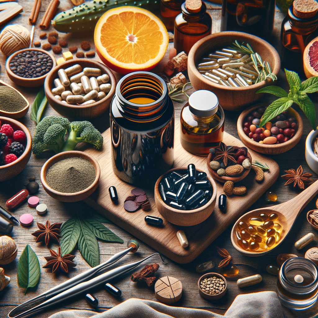 Cúrcuma em pó e raízes junto a piperina, simbolizando os benefícios anti-inflamatórios e metabólicos.