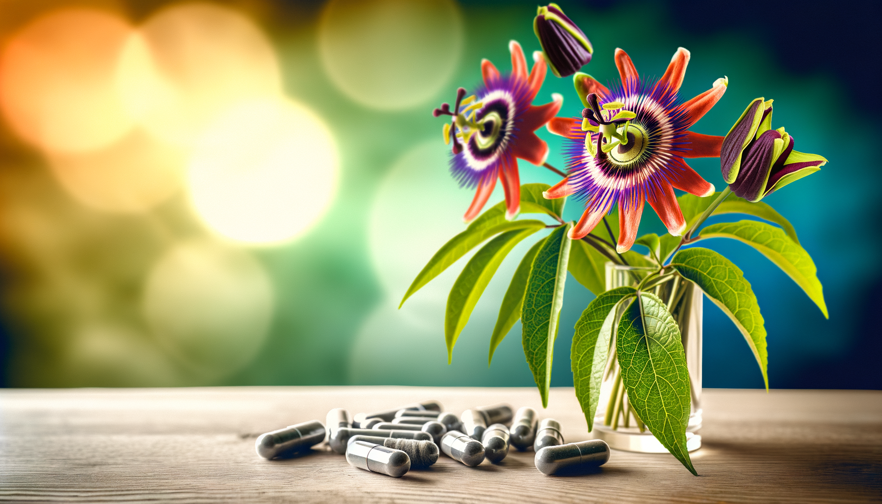 Passiflora, conhecida por suas flores ex&oacute;ticas com p&eacute;talas coloridas e propriedades calmantes.