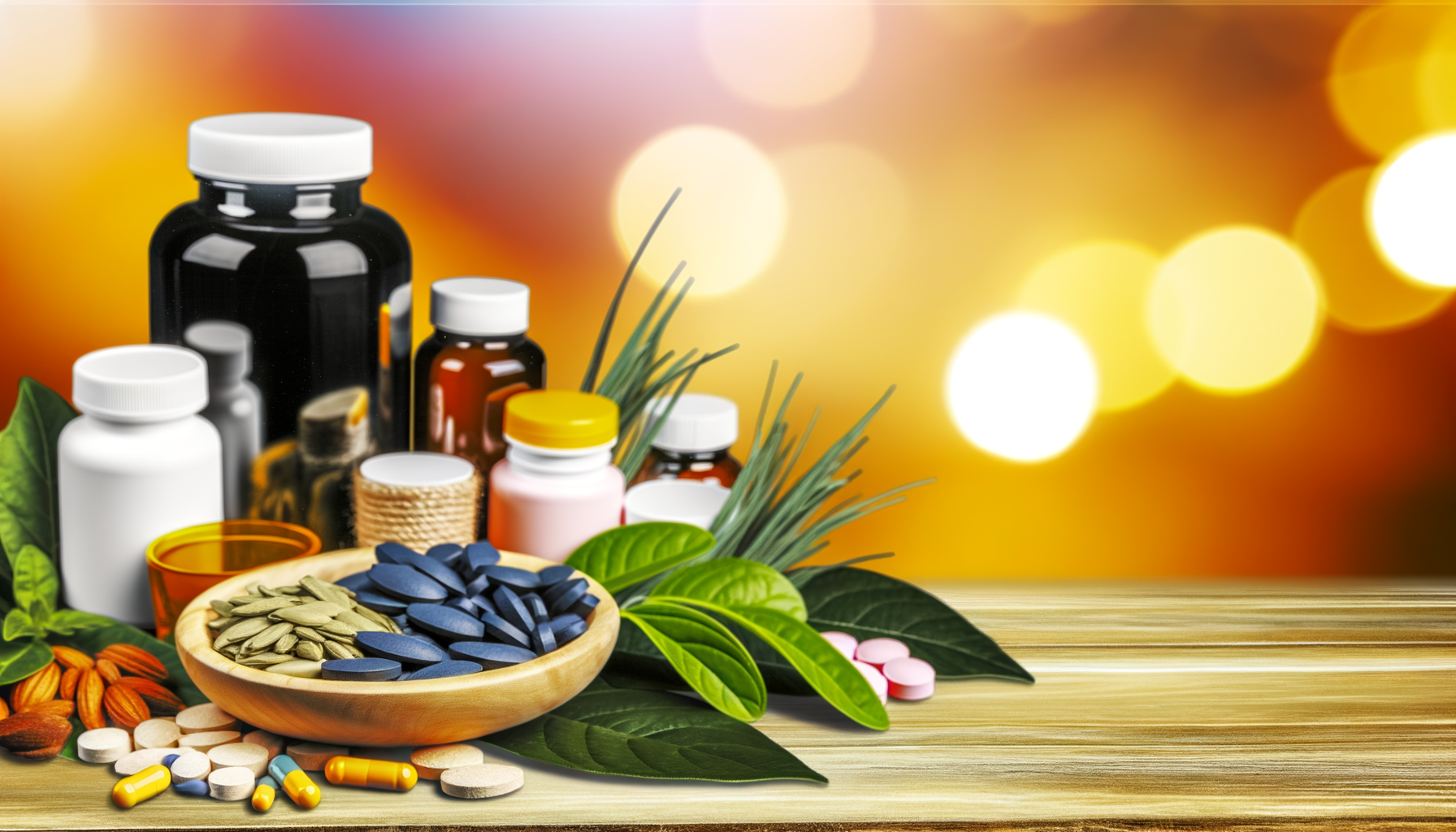 C&aacute;psulas de fitoter&aacute;picos e folhas verdes simbolizando fibras naturais para saciedade