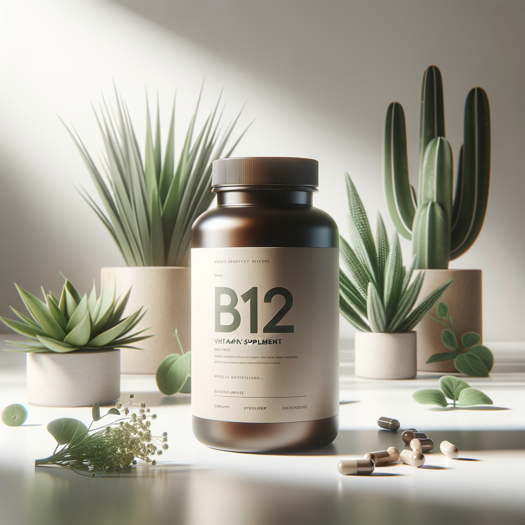 Vitamina B12 suplementar para veganos em embalagem moderna